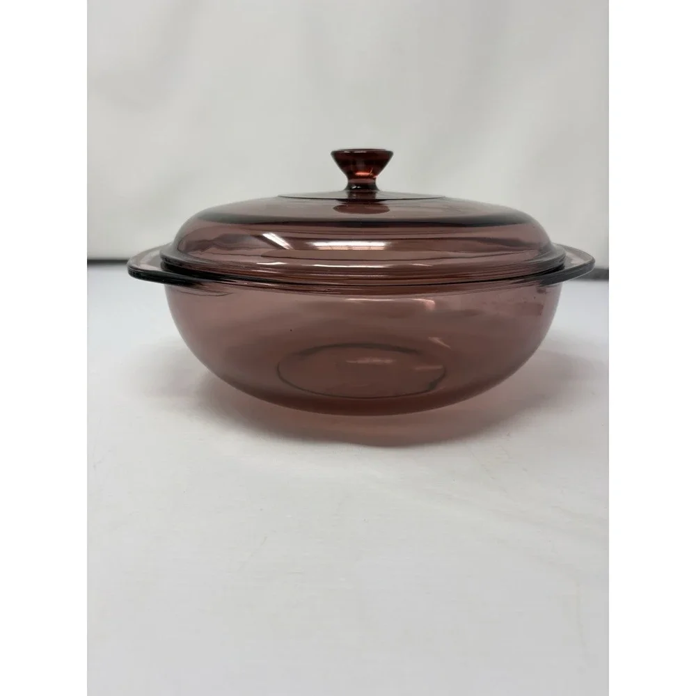 Vintage Cranberry Pyrex 024 2L Bowl with Handles and Lid Casserole Dish